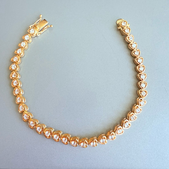 18K Vermeil Heart 8.15 TCW Cubic Zirconia 925 Sterling Silver Tennis Bracelet - Picture 2 of 8